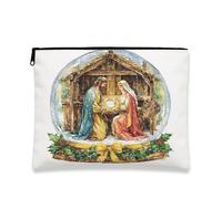 Borsa per il trucco con scena della natività, borsa da viaggio vintage per cosmetici ad acquerello, per donne, organizer portatile per articoli da toeletta per, Multicolore, 7x9 Inch, Presepe