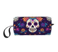 Borsa per il trucco con scheletro messicano, resistente all'acqua, organizer per articoli da toeletta da viaggio, per donne e uomini, con teschio di zucchero, con cerniera, piccola borsa per attrezzi