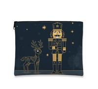 Borsa per il trucco con schiaccianoci, borsa da viaggio decorativa per le vacanze natalizie, per donne, piccola borsa portatile in tela con cerniera, borsa da toilette per la cura della pelle, Blu