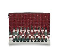 Borsa per il trucco con schiaccianoci, borsa da viaggio per cosmetici a quadri rossi da donna, piccola borsa portatile in tela con cerniera, borsa da toilette natalizia per la cura della pelle, Rosso