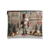Borsa per il trucco con schiaccianoci, borsa da viaggio vintage natalizia per donne, piccola borsa portatile in tela con cerniera, borsa da toilette per la cura della pelle delle vacanze, Multicolore