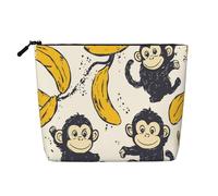 Borsa per il trucco con scimmietta e banana, borsa cosmetica da viaggio grande, organizer per articoli da toilette effetto lino resistente all'acqua con cerniera, borsa porta prodotti per la cura dell