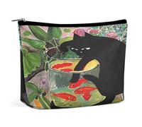 Borsa per il trucco con scritta "Black Cat Stared at the Fish Tank", per borsetta da donna con cerniera, borsa da viaggio per articoli da toeletta, borse per il trucco, cosmetici