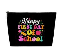 Borsa per il trucco con scritta "Happy First Day of School", regalo di benvenuto a scuola e apprezzamento degli insegnanti, borsa cosmetica per insegnante, figlia, studente, educatore, mentore,