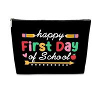 Borsa per il trucco con scritta "Happy First Day of School", regalo per insegnante, figlia, studente, educatore, mentore, laurea, compleanno, vacanze, benvenuto a scuola e apprezzamento degli
