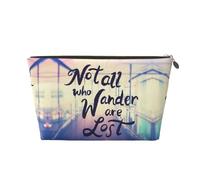 Borsa per il trucco con scritta in inglese "Not All Those Who Wander Are Lost", trousse da viaggio per articoli da toeletta da donna, borsa per il trucco in pelle, graziosa borsa per il trucco, Oro