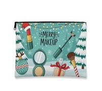 Borsa per il trucco con scritta Merry (lingua italiana non garantita), borsa da viaggio per donne, piccola borsa portatile in tela con cerniera, borsa da toilette natalizia per la cura della pelle