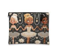 Borsa per il trucco con simpatiche ballerine di danza classica, elegante pochette da viaggio nera per cosmetici da donna, organizer portatile in tela con cerniera, perfetta per la cura della pelle in