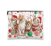 Borsa per il trucco con simpatici gatti, astuccio da viaggio per cosmetici con gattini di Natale per donna, piccolo organizer portatile con cerniera, borsa da toilette per la cura della pelle durante