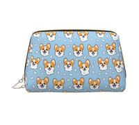 Borsa per il trucco con simpatico cucciolo CorgiPrint, trousse da viaggio per articoli da toeletta da donna, custodia per trucco in pelle di grande capacità, organizer per trucchi, graziosa custodia