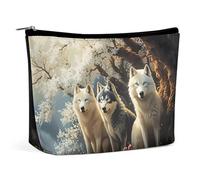 Borsa per il trucco con simpatico paesaggio di un branco di lupi, borse per donna con cerniera, pochette da viaggio per articoli da toeletta, borse per il trucco, cosmetici