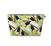 Borsa per il trucco con simpatico tucano Monstera sul ramo, trousse da viaggio per articoli da toeletta da donna, borsa per il trucco in pelle, borsa per il trucco carina, Argento, Taglia unica