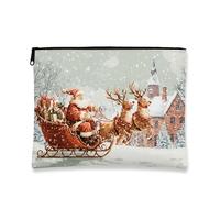 Borsa per il trucco con slitta di Babbo Natale, borsa da viaggio per cosmetici da donna, piccola borsa portatile in tela con cerniera, borsa da toilette per la cura della pelle delle vacanze, Rosso