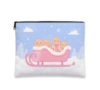 Borsa per il trucco con slitta di pan di zenzero, graziosa borsa da viaggio per cosmetici invernale da donna, piccola borsa portatile in tela con cerniera, borsa da toilette natalizia per la cura