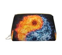 Borsa per il trucco con slogan hawaiani,Sacchetto cosmetico in pelle portatile,Borsa da toilette impermeabile da viaggio, Acqua del fuoco Yin Yang, Taglia unica