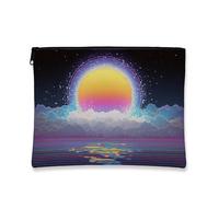 Borsa per il trucco con sole retrò, borsa da viaggio estetica vintage Cosmic Sunset per donne, piccola borsa portatile in tela con cerniera, regalo per le vacanze, borsa da toeletta per la cura della