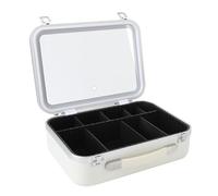 Borsa per il Trucco con Specchio a LED, Specchio Grande HD 4K, 3 Luci a Colori, Carica USB, Organizzatore Cosmetico Portatile per Donne con Divisori Regolabili, Custodia da