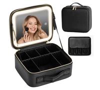 Borsa per il trucco con specchio a LED staccabile e portatile Piccola borsa per il trucco da viaggio Borsa cosmetica per le donne 3 modalità di illuminazione Batteria ricaricabile 2000mAh Custodia per