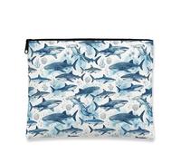 Borsa per il trucco con squalo oceanico, borsa da viaggio artistica da donna, piccola borsa portatile in tela con cerniera, borsa estiva per la cura della pelle, Blu, 7x9 Inch, squalo