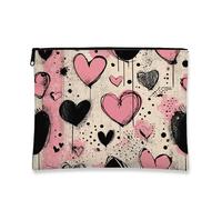Borsa per il trucco con stampa a cuore, graziosa borsa da viaggio per cosmetici da donna, piccola borsa portatile in tela con cerniera, borsa da toilette regalo per San Valentino, Pesca, 7x9 Inch