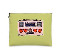 Borsa per il trucco con stampa a forma di cuore, borsa da viaggio per donne, organizer portatile con cerniera, per festival, Verde, 7x9 Inch, Cuori