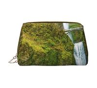 Borsa per il trucco con stampa a ponte e cascata, da viaggio, organizer per pennelli da trucco, custodia in pelle con cerniera, borsa per articoli da toeletta da donna, colore bianco, taglia unica,