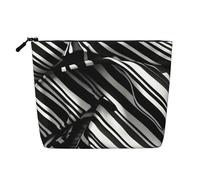 Borsa per il trucco con stampa a righe bianche e nere a scacchi carino borsa cosmetica per le donne pochette da viaggio borsa da toilette per signora, Nero , Taglia unica