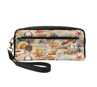 Borsa per il trucco con stampa a tema spiaggia con stella marina, conchiglia, da donna, impermeabile, per articoli da toeletta, scuola, ufficio, viaggi, uso quotidiano