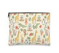 Borsa per il trucco con stampa animalier, borsa da viaggio per cosmetici da donna, organizer portatile in tela con cerniera, borsa da toilette divertente per l'estate, Crema, 7x9 Inch, Stampa