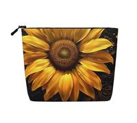 Borsa per il trucco con stampa artistica di vino rosso e uva, borsa da viaggio per cosmetici da donna, grande capacità, borsa organizer da viaggio per uso quotidiano, Girasole giallo floreale., One