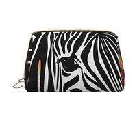 Borsa per il trucco con stampa astratta con zebra animale, organizer da viaggio, trousse per pennelli cosmetici, custodia in pelle con cerniera, borsa da toilette per donne, bianca, taglia unica,