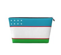 Borsa per il trucco con stampa bandiera della Repubblica dell'Uzbekistan per le donne borsa da toilette da viaggio in pelle impermeabile per articoli da toeletta borsa cosmetica, Argento, Taglia unica