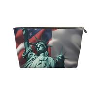 Borsa per il trucco con stampa bandiera della Statua della Libertà per le donne Borsa da toilette da viaggio in pelle resistente all'acqua per articoli da toeletta borsa cosmetica, Oro, Taglia unica