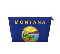 Borsa per il trucco con stampa bandiera dello stato del Montana per le donne borsa da toilette da viaggio in pelle impermeabile per articoli da toeletta borsa cosmetica, Oro, Taglia unica, Beauty case