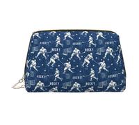 Borsa per il trucco con stampa blu navy con giocatore di hockey, trousse da viaggio per articoli da toeletta da donna, custodia per trucco in pelle di grande capacità, organizer per trucchi, graziosa