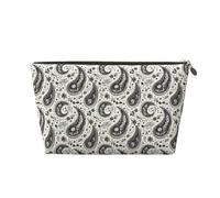 Borsa per il trucco con stampa cachemire bianco e nero, borsa da toilette da viaggio per donne, borsa per trucco in pelle carina organizer