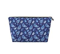 Borsa per il trucco con stampa cachemire blu, borsa da toilette da viaggio per donne, borsa da trucco in pelle carina organizer