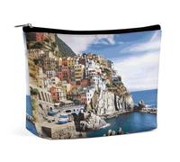 Borsa per il trucco con stampa del paesaggio delle Cinque Terre, organizer pieghevole per cosmetici, borsa per il trucco da viaggio portatile per viaggi di lavoro