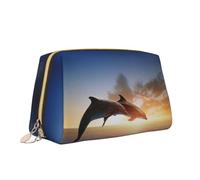 Borsa per il trucco con stampa delfini al tramonto Borsa da toilette versatile portatile borsa cosmetica di grande capacità per le donne, bianco, Taglia unica, Beauty case