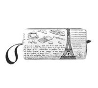 Borsa per il trucco con stampa della Torre Eiffel del caffè parigino, borsa per cosmetici resistente, borsa da viaggio per il trucco, regalo essenziale per donne e uomini, bianco, Taglia unica