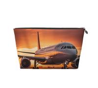 Borsa per il trucco con stampa di aereo al tramonto per donna borsa da toilette da viaggio in pelle resistente all'acqua per articoli da toeletta borsa cosmetica, Argento, Taglia unica, Beauty case