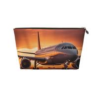 Borsa per il trucco con stampa di aereo al tramonto per donna borsa da toilette da viaggio in pelle resistente all'acqua per articoli da toeletta borsa cosmetica, Oro, Taglia unica, Beauty case