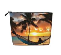 Borsa per il trucco con stampa di amaca al tramonto in spiaggia di cocco borsa cosmetica carina per le donne sacchetto di trucco borsa da toilette da viaggio per signora, Nero , Taglia unica