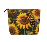 Borsa per il trucco con stampa di api e girasoli carino borsa cosmetica per le donne pochette da viaggio borsa da toilette per signora, Nero , Taglia unica