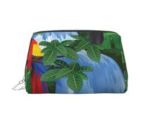 Borsa per il trucco con stampa di ara e tucano appollaiati delle foreste pluviali americane, borsa per il trucco da donna, borsa portatile in pelle per cosmetici, organizer da viaggio, cerniera