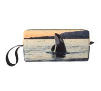 Borsa per il trucco con stampa di balene assassine, borsa per cosmetici resistente, borsa da viaggio per il trucco, regalo essenziale per donne e uomini, bianco, Taglia unica