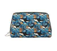 Borsa per il trucco con stampa di balene assassine subacquee, trousse da viaggio per donne, custodia per trucchi in pelle di grande capacità, organizer per trucchi, graziosa custodia per trucchi