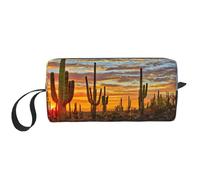 Borsa per il trucco con stampa di cactus al tramonto nel deserto, borsa per cosmetici resistente, borsa da viaggio per il trucco, regalo essenziale per donne e uomini, bianco, Taglia unica
