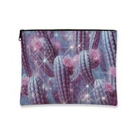 Borsa per il trucco con stampa di cactus, borsa da viaggio estetica floreale pesca per donne, organizer portatile grande in tela con cerniera, perfetta per l'uso quotidiano, regalo per le vacanze