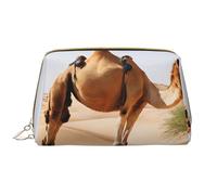 Borsa per il trucco con stampa di cammello sabbia del deserto borsa portatile in pelle impermeabile pochette per pennelli da trucco (17 x 10,9 cm), bianco, Taglia unica